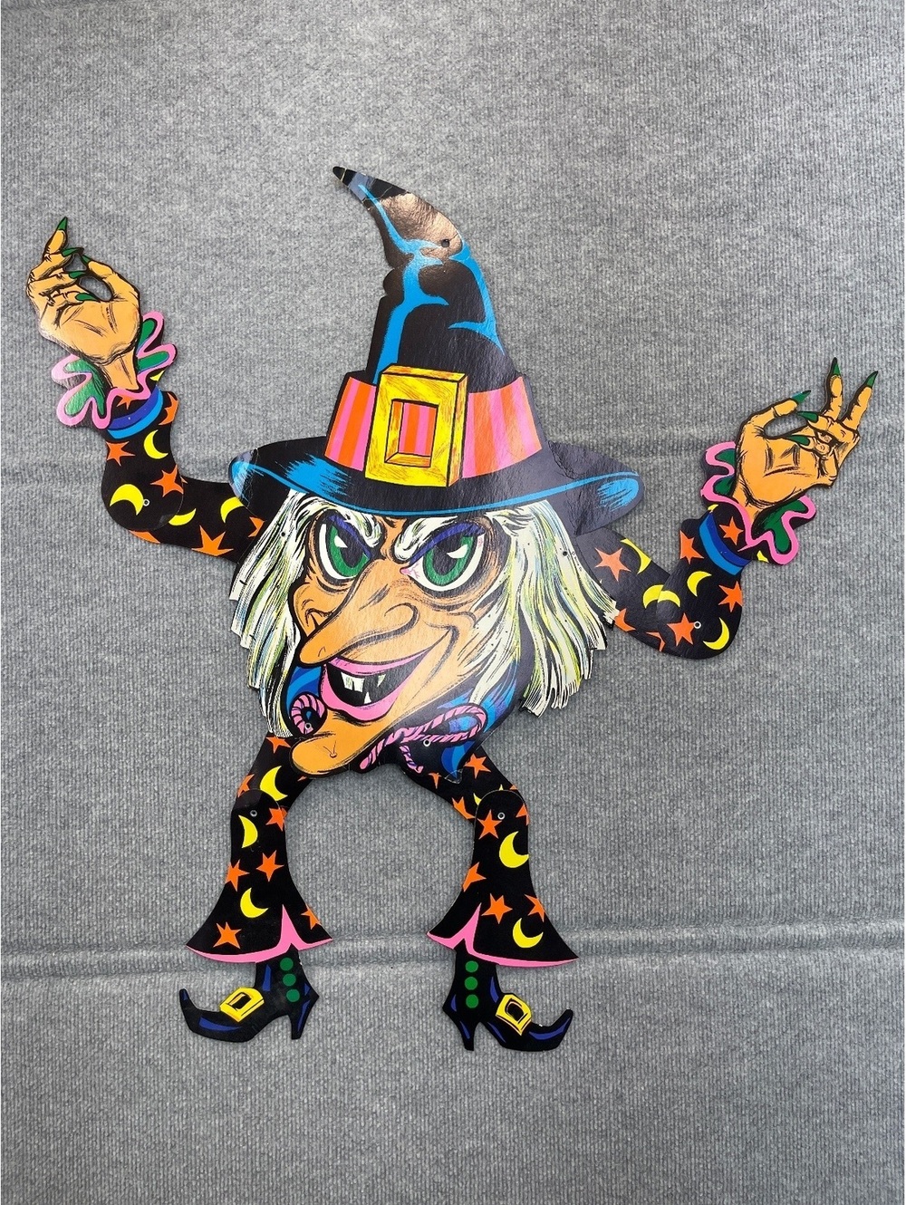 Vintage Beistle Halloween Jointed Witch Cardboard Die Cut Movable Arm Legs Wall